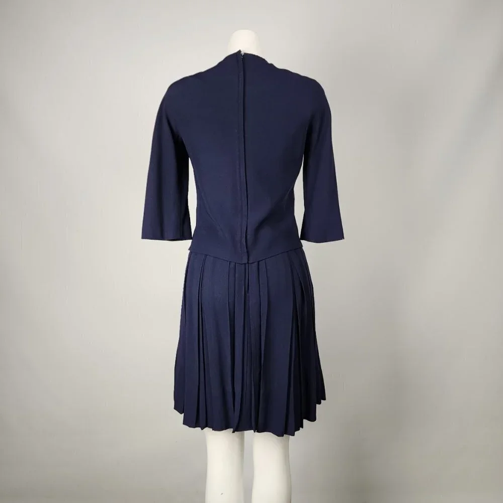 Teal Traina New York 1960s Navy Blue Top & Dress Set Size XS - Picture 8 of 15